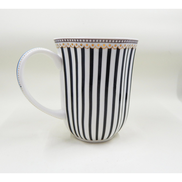 Grace's Teaware Josephine Black and White Stripes Coffee Cup Blue Toile Decal - Picture 1 of 11